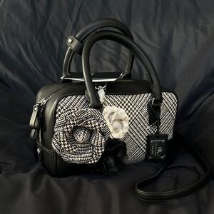 Lauren Ralph Lauren Black and White Satchel with Floral Accents